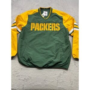 NFL Green Bay Packers V-Neck Windbreaker Pullover Jacket Green Gold Mens Large